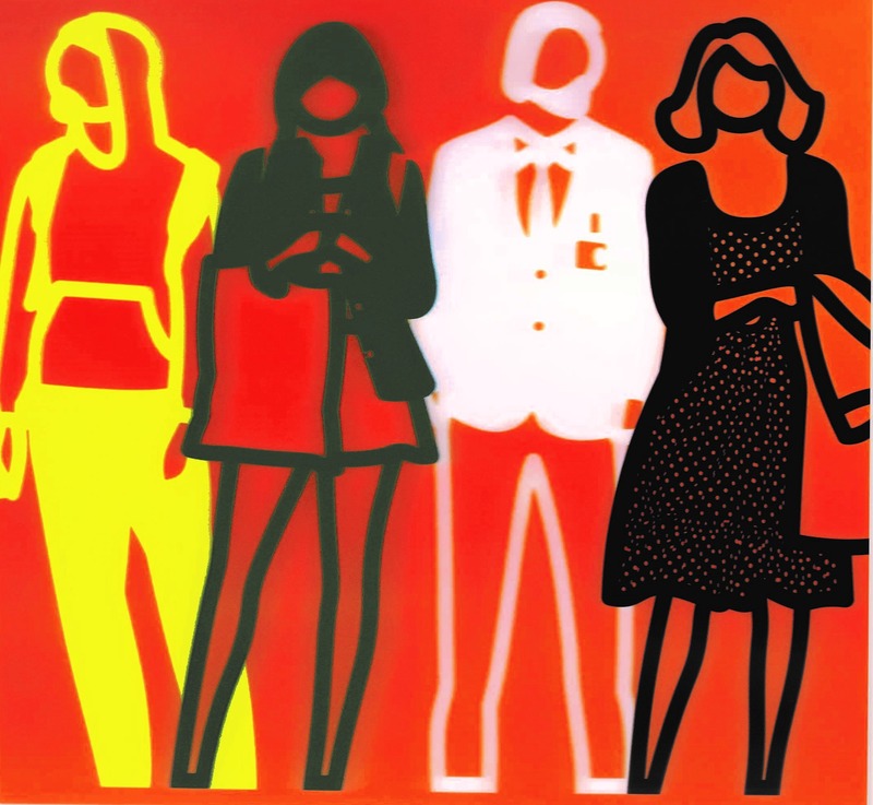Standing people (yellow green white black)