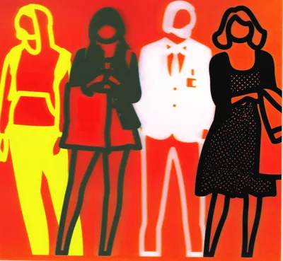 Julian Opie: Standing people (yellow green white black)
